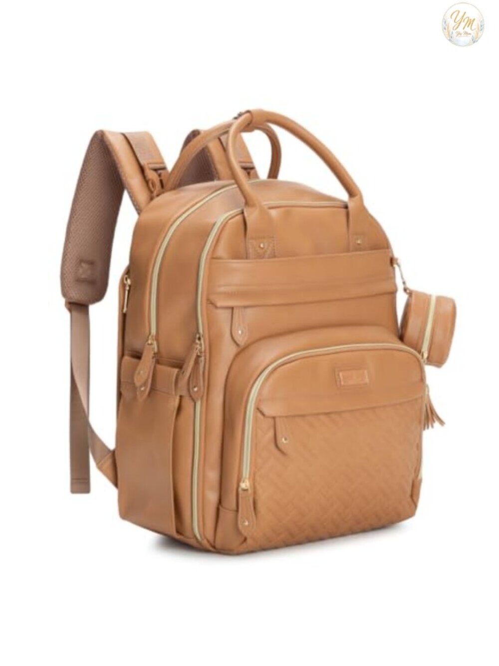 Vegan Leather Diaper Bag Backpack with Changing Pad & Stroller Straps